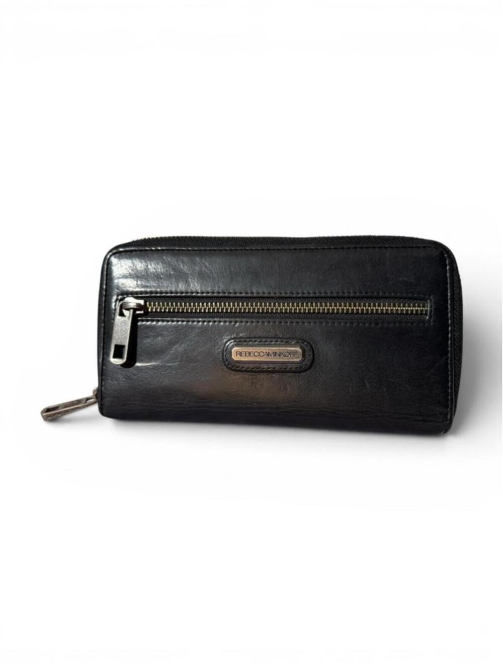 Rebecca Minkoff Paper Plastic Black Leather Zip-Around Wallet, Black Leather